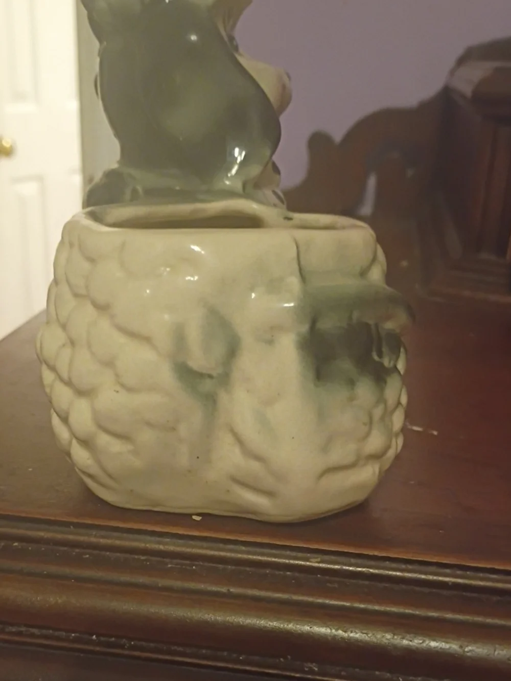 Vintage Ceramic Poodle Planter in Cream and Gray - Unbranded